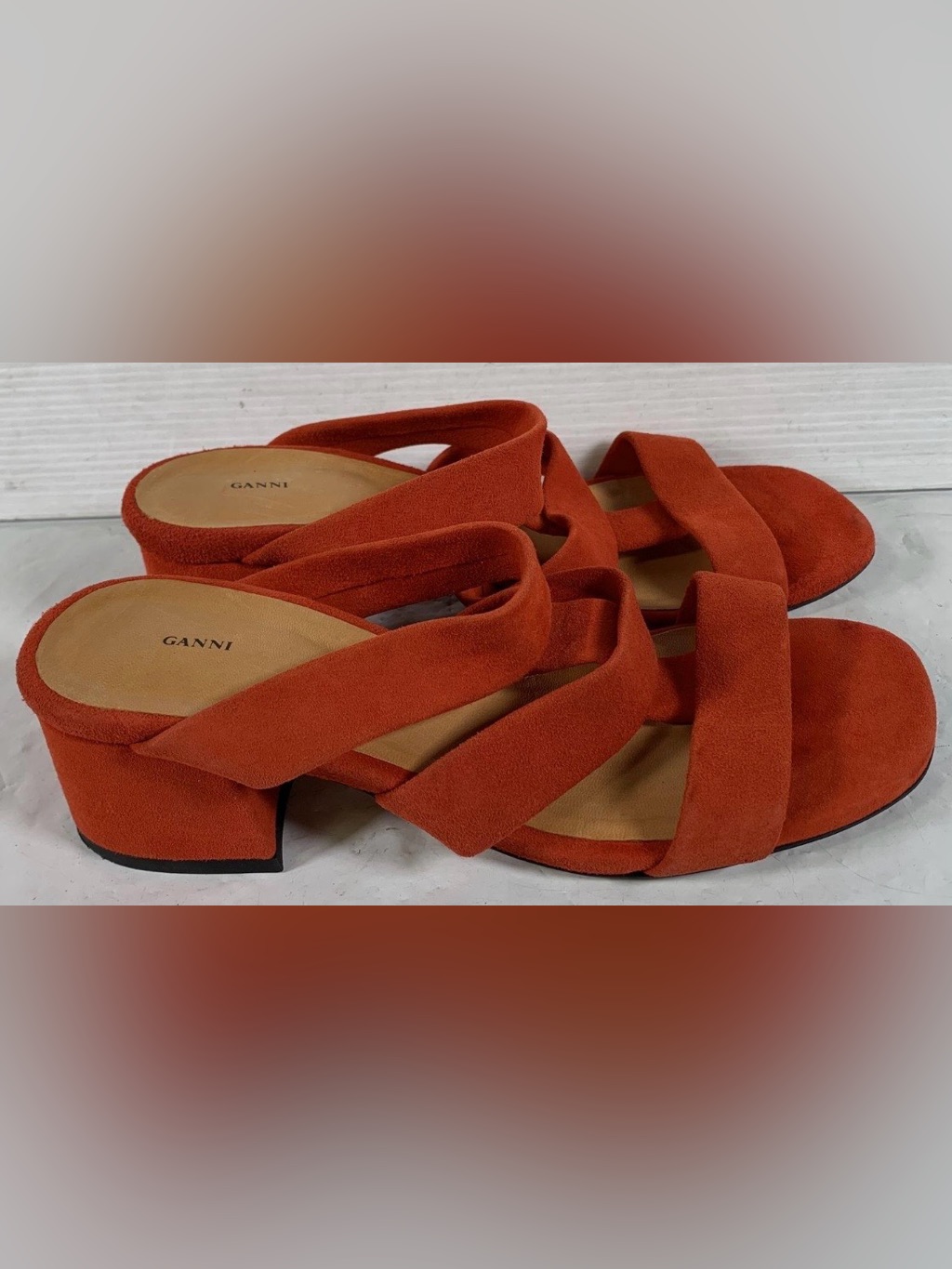 Ganni Suede Block Heel Sandals